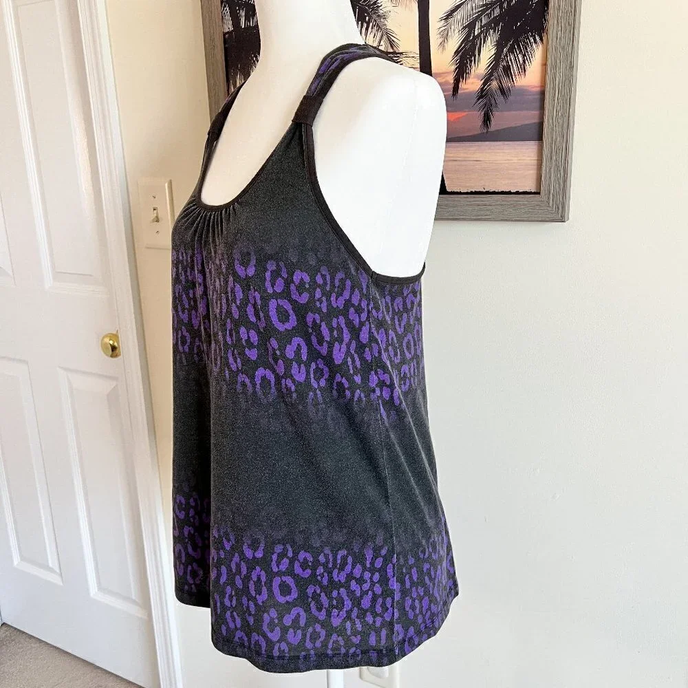 Nollie Racerback Tank Top | Black & Purple | Animal Print | Size Medium | Y2K - Picture 3 of 6